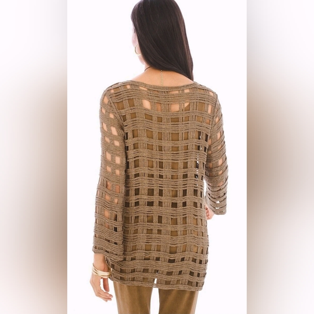 Chico's Tan Open Weave Tunic - Picture 2 of 7
